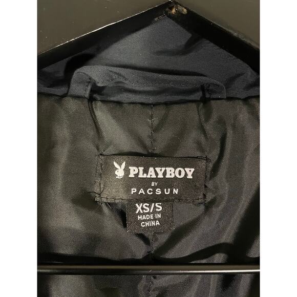 Playboy by PacSun Black Bomber Jacket XS/S Logo Back Spell Out Cotton Blend - Picture 10 of 12